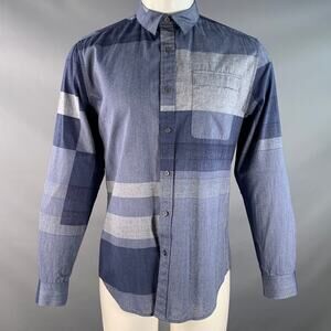ELIE TAHARI Size M Blue Navy Color Block Cotton One pocket Long Sleeve Shirt